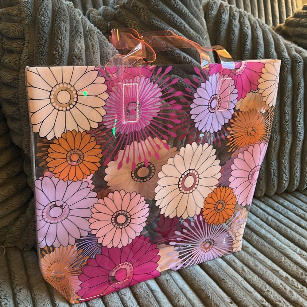 Clinique Beauty in Bloom Multicolor Floral Transparent Tote Bag NWOT 🌺 🌼 - Picture 6 of 9
